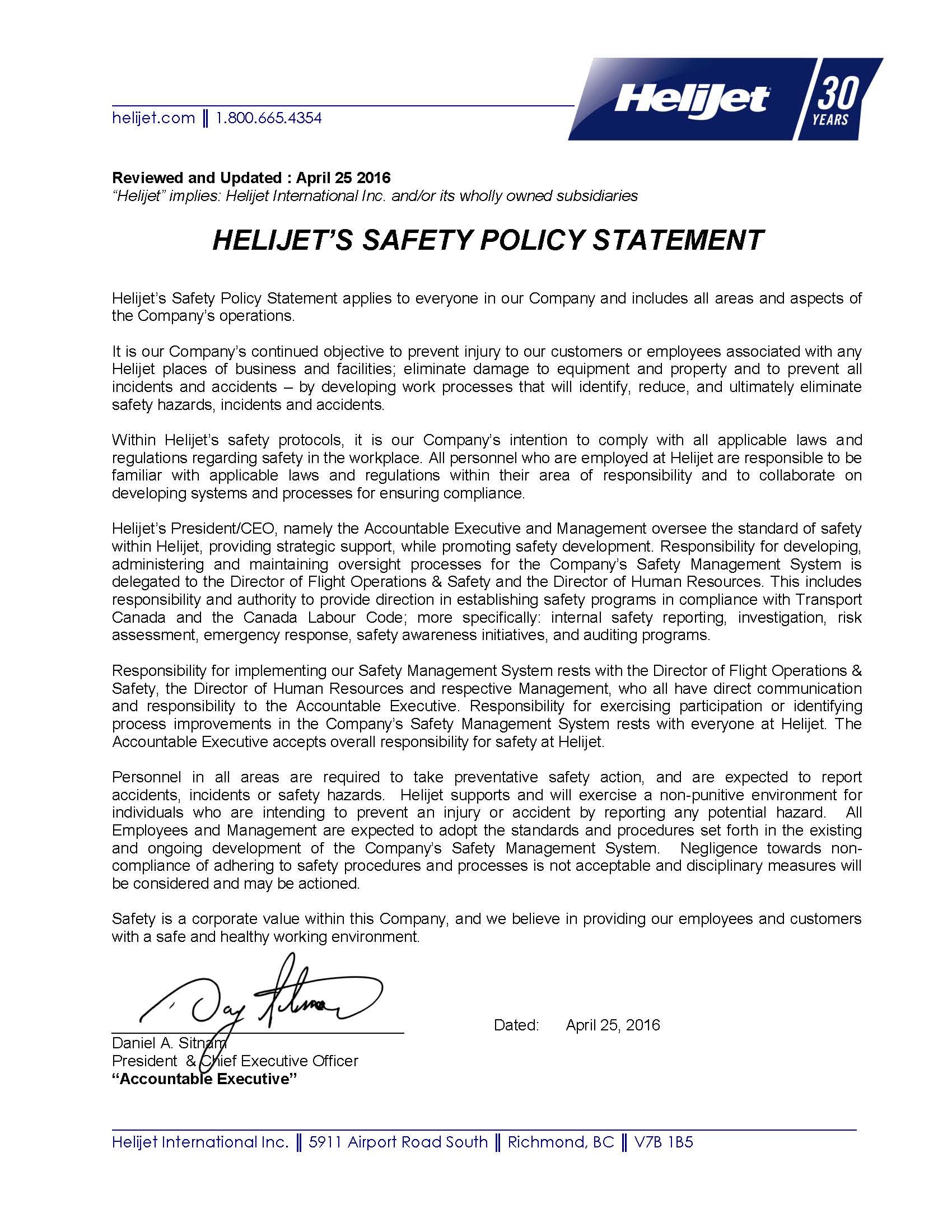 Ceo safety policy statement